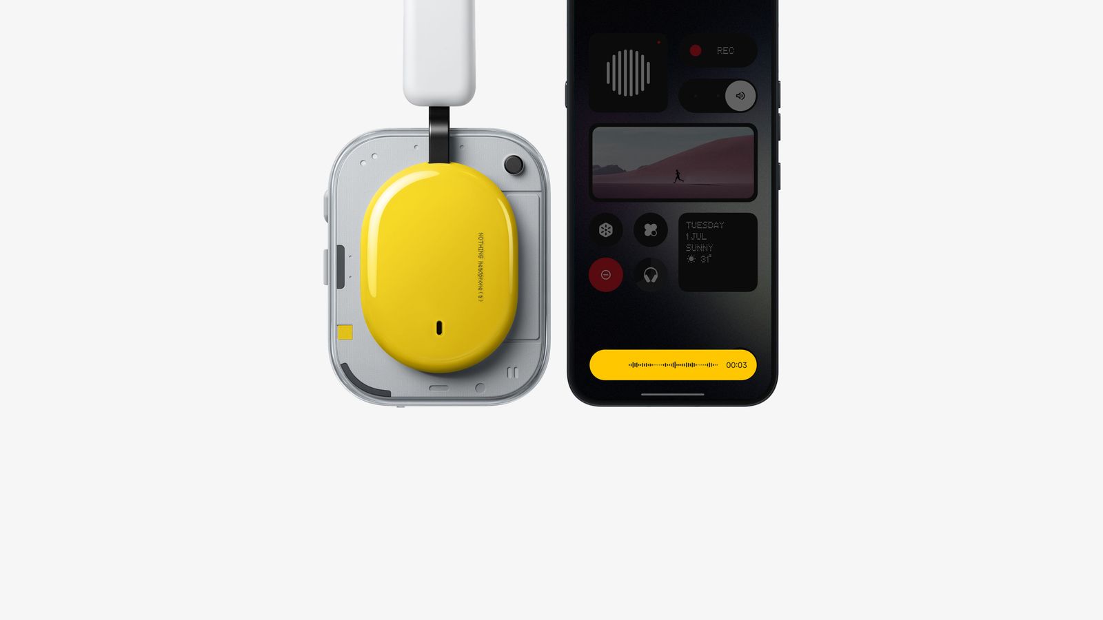 Nothing Headphone (a) Wireless ANC Headphones (Yellow) — Headphones and connected phone illustration