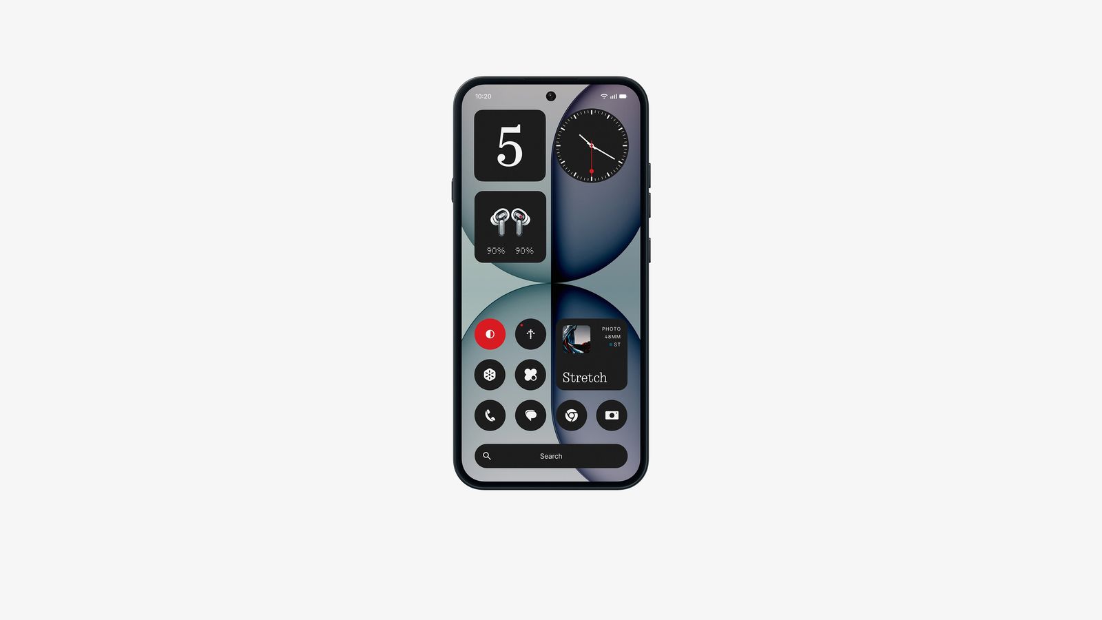 Nothing Phone (4a) White — front view with Nothing OS widgets