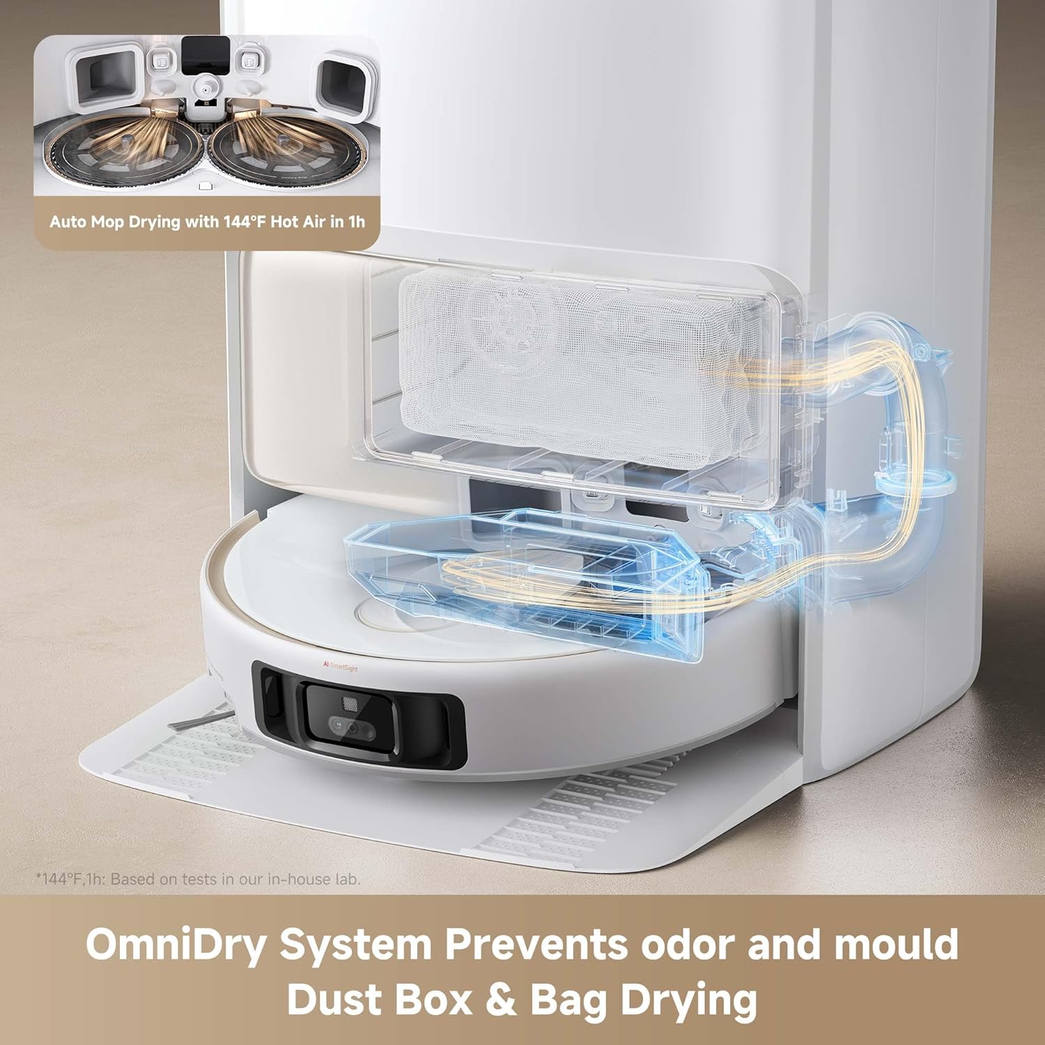 MOVA V50 Ultra Complete Robot Vacuum (White) — station drying illustration