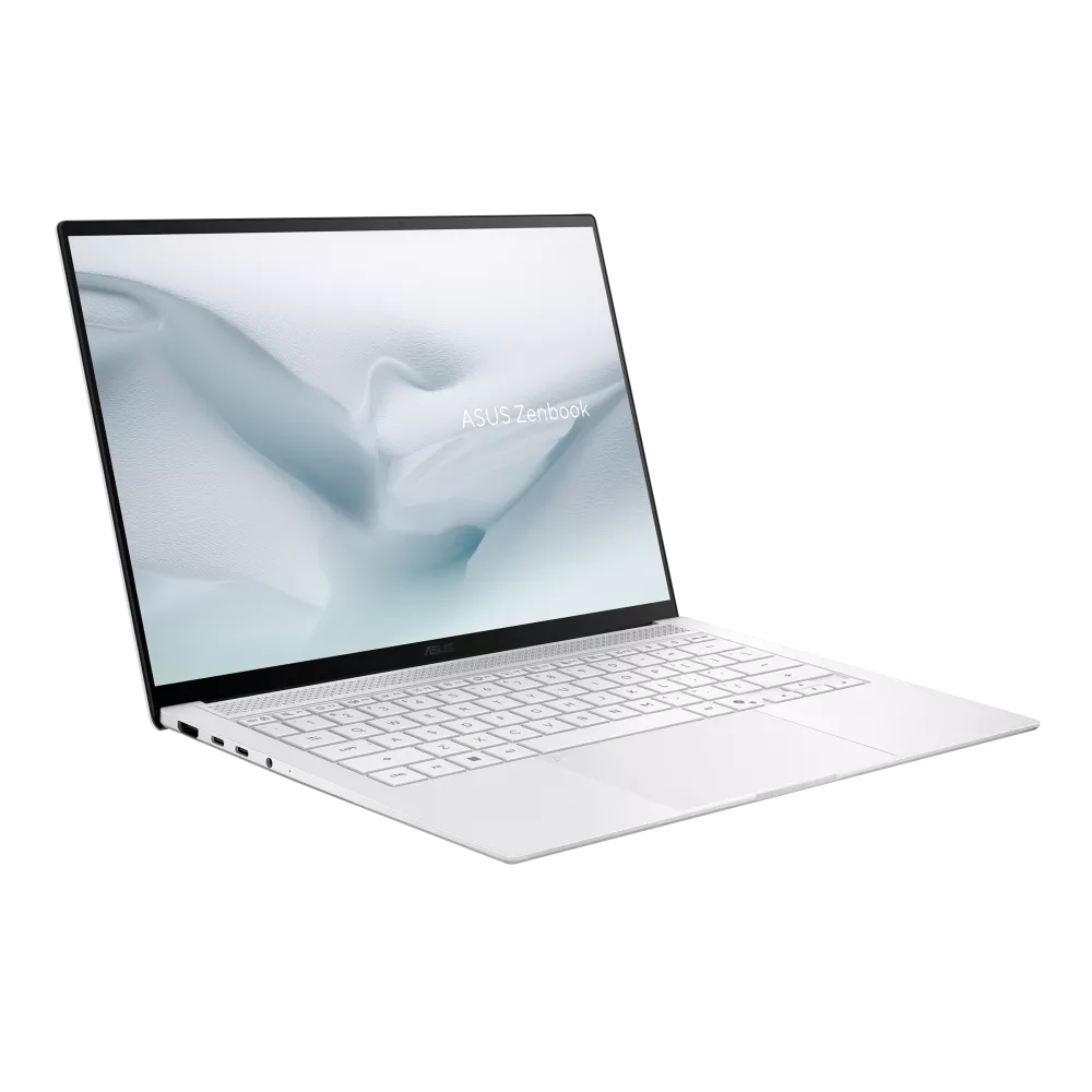 ASUS Zenbook S14 UX5406AA Scandinavian White, open front angled view