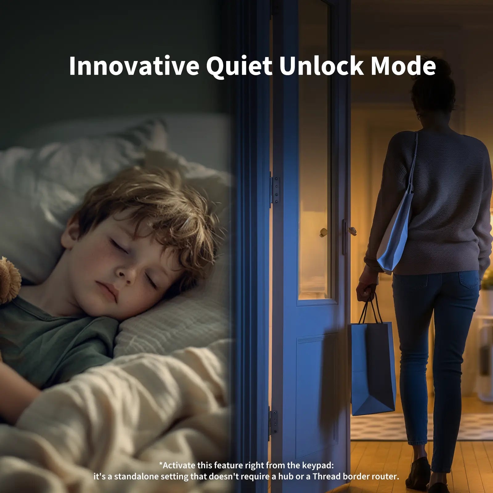 Aqara Smart Lock U200 (Black, with Keypad) — quiet unlocking illustration