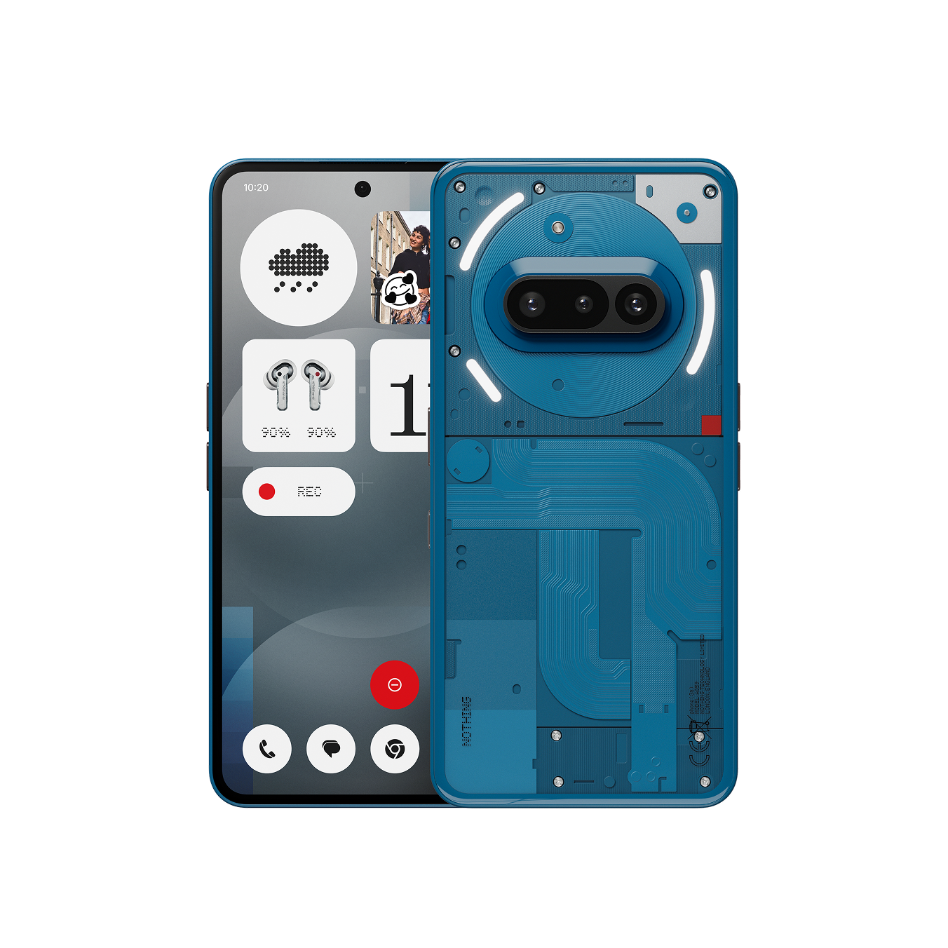 Nothing Phone (3a) Blue — front and rear views