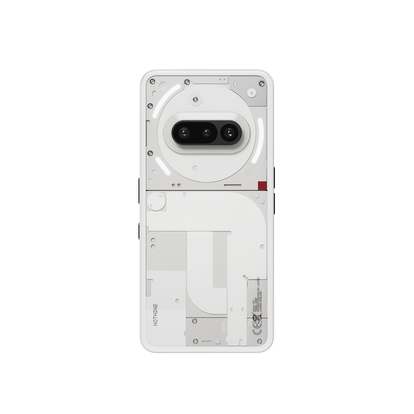 Nothing Phone (3a) White — rear view with Glyph lights on