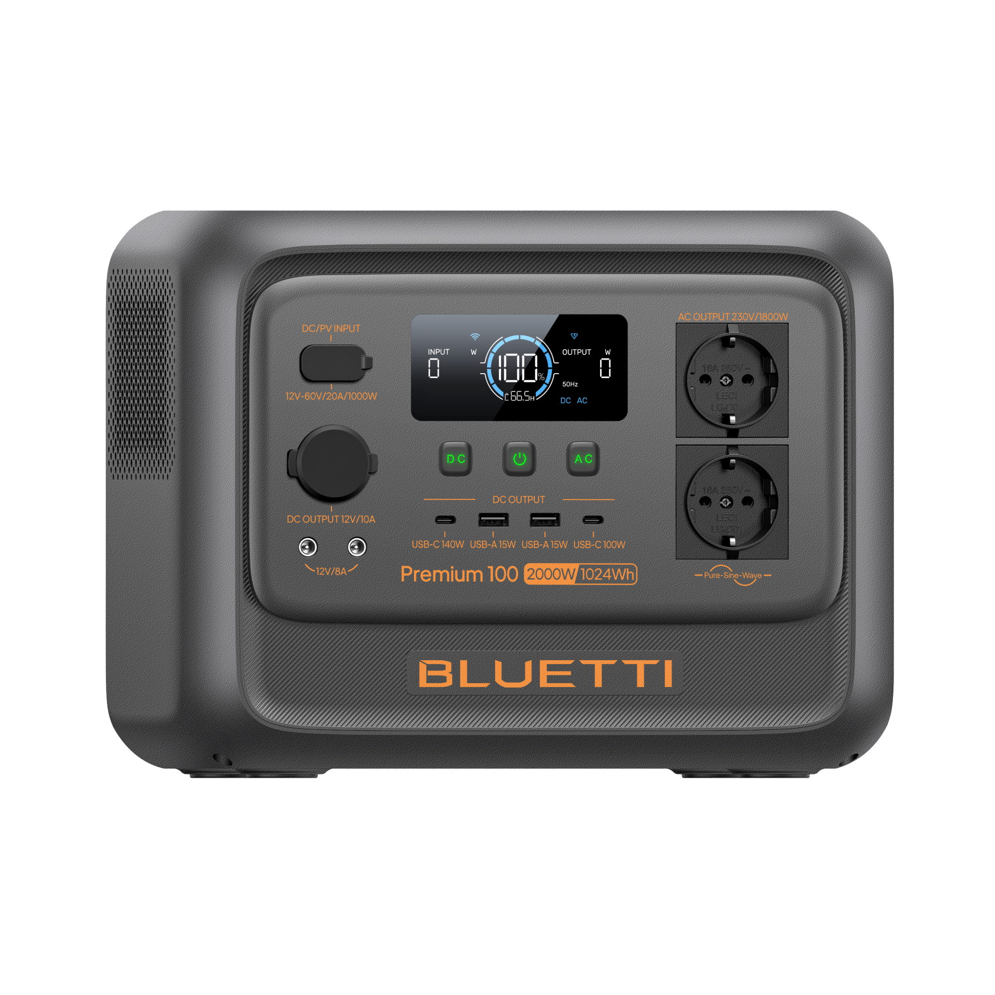 BLUETTI Premium 100 V2 EU, low left angled view