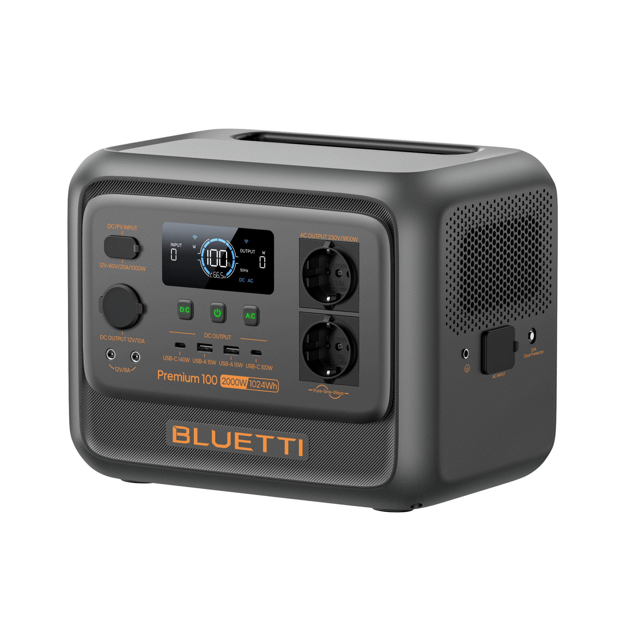 BLUETTI Premium 100 V2 EU, upper right angled view