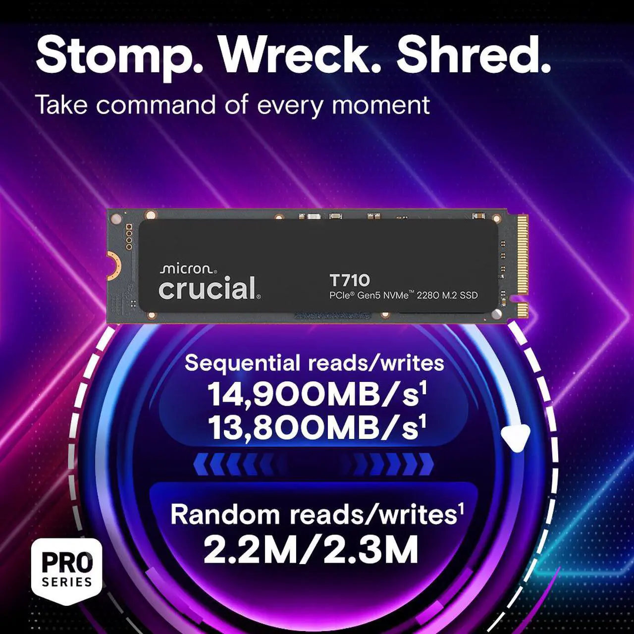 Crucial T710 1TB CT1000T710SSD8 SSD angled view