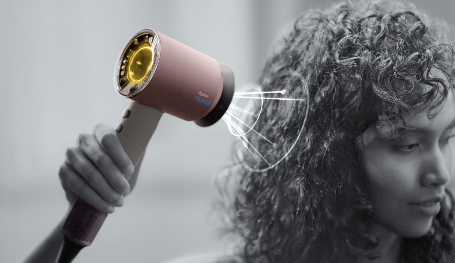 Dyson Supersonic Nural Ceramic Pink with diffuser, front action view