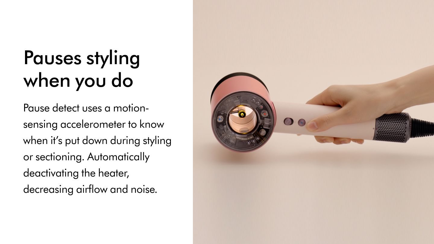 Dyson Supersonic Nural Ceramic Pink, side view in hand