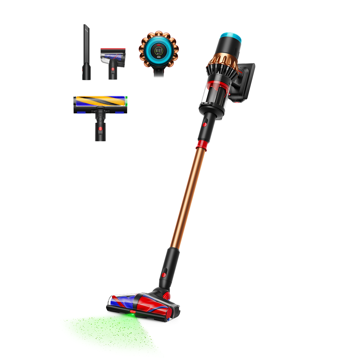 Dyson V16 Piston Animal Black Copper — пылесос целиком и насадки