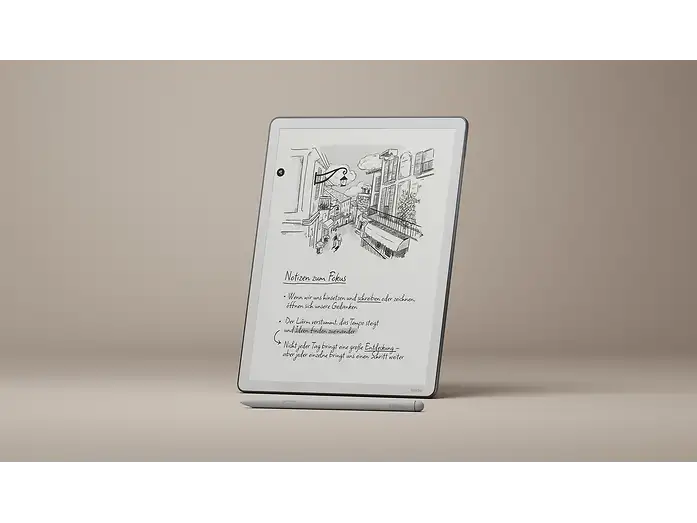 Amazon Kindle Scribe 2026 32GB Graphite - tablet standing above Premium Pen