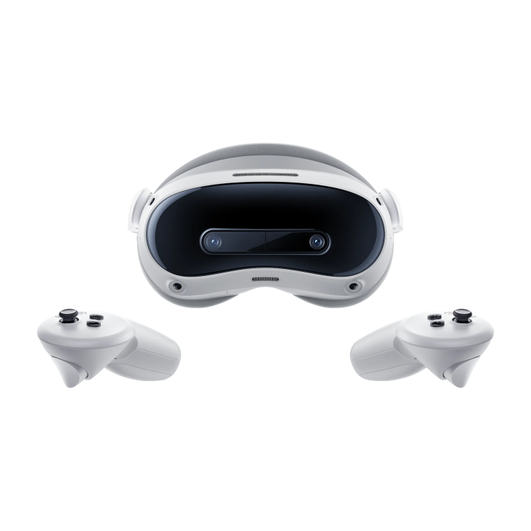 PICO 4 Ultra 256GB Mixed Reality Headset (White) — Headset front with controllers