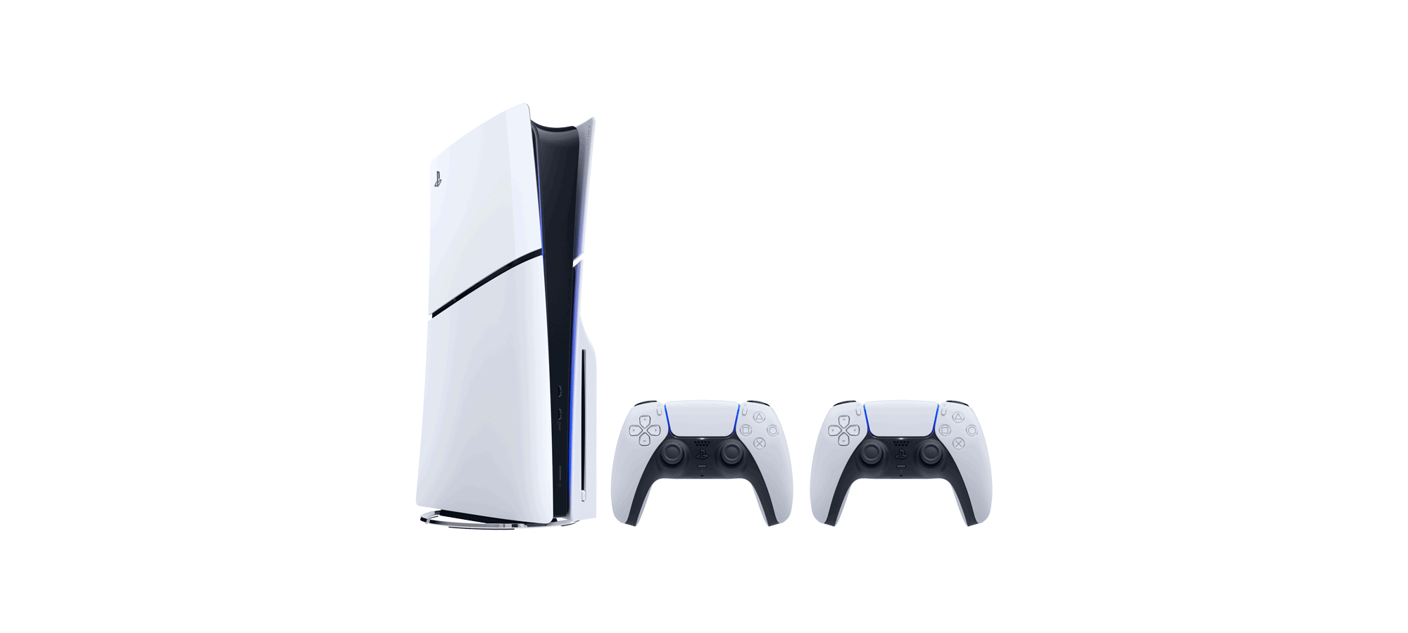 PlayStation 5 Slim Disc 1TB EU bundle with two white DualSense controllers