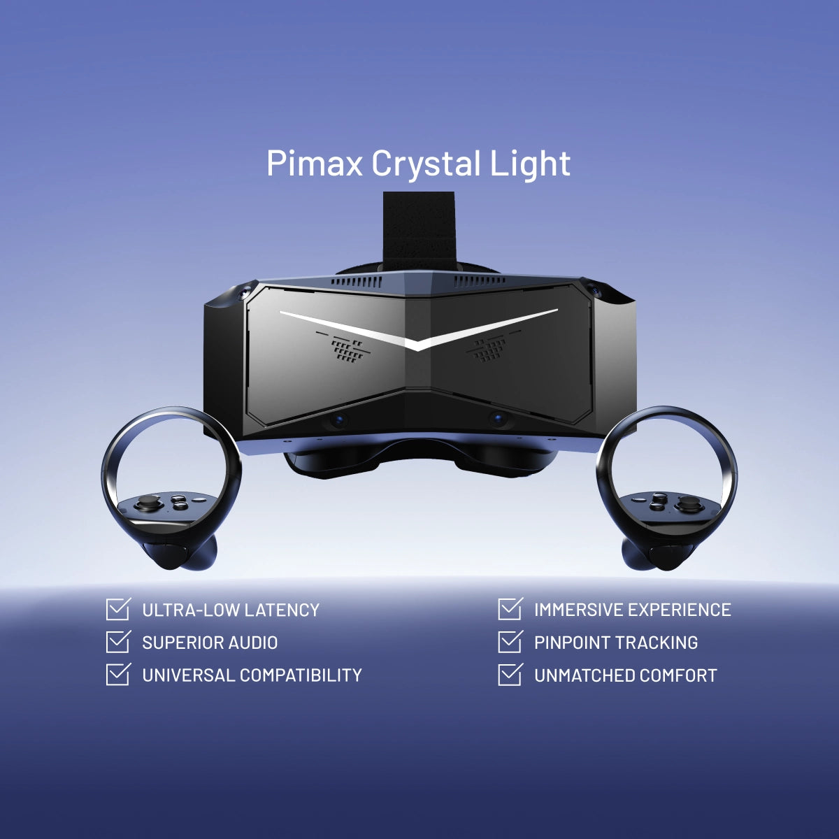 Pimax Crystal Light PC VR Headset (with Controllers) — headset and controllers feature illustration