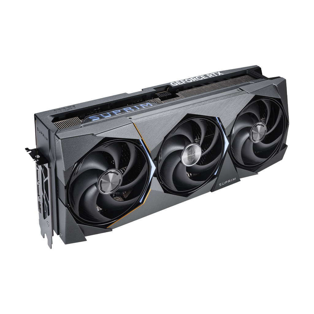 MSI GeForce RTX 5090 32G SUPRIM SOC Graphics Card — Upper angled cooler view
