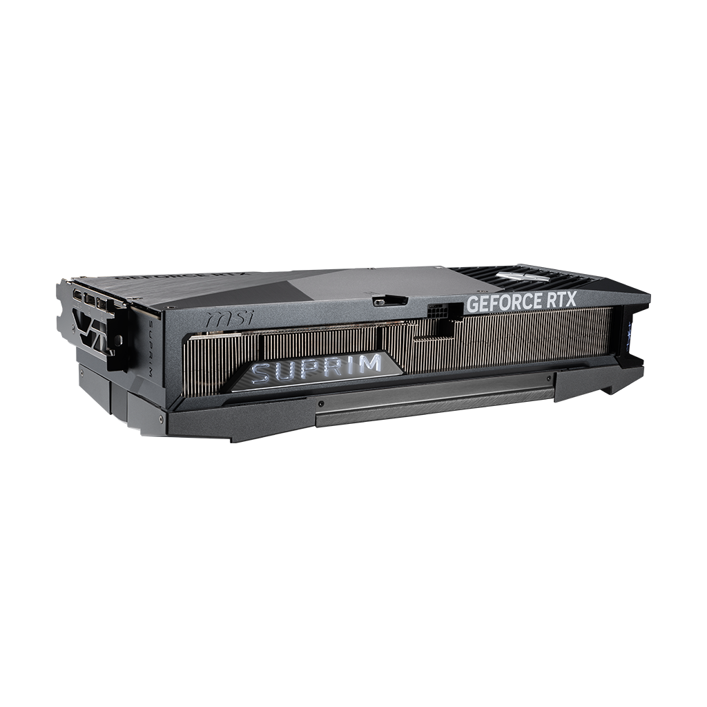 MSI GeForce RTX 5090 32G SUPRIM SOC Graphics Card — Side with output-bracket view
