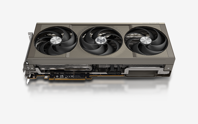 SAPPHIRE NITRO+ Radeon RX 9070 XT OC 16GB Graphics Card — Front underside and PCIe connector view