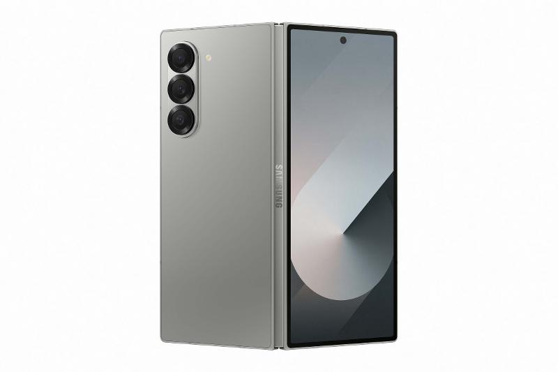 Samsung Galaxy Z Fold6 Silver Shadow EU, partly open rear and cover display view