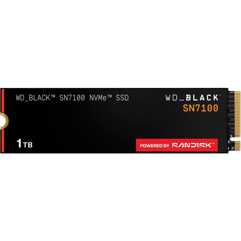 WD_BLACK SN7100 1TB SSD, front view with red Sandisk label