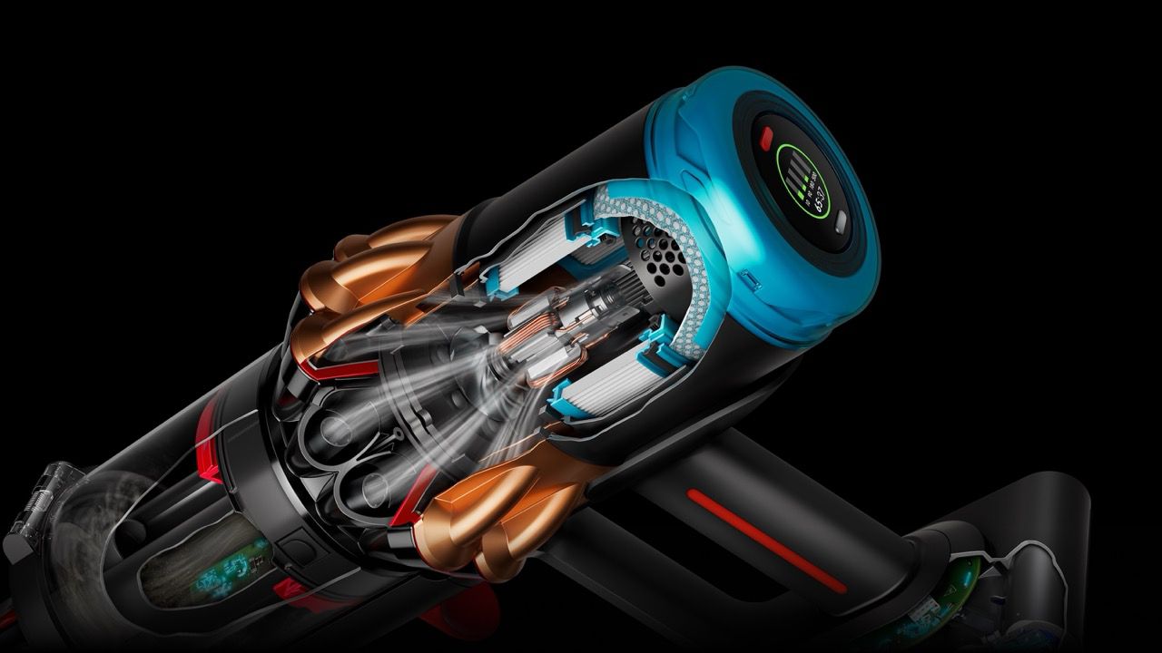 Dyson V16 Piston Animal (Black/Copper) — motor cutaway