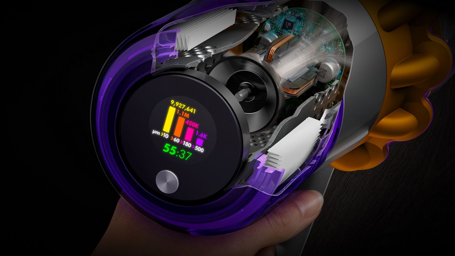 Dyson V15 Detect Absolute (Nickel) — LCD display