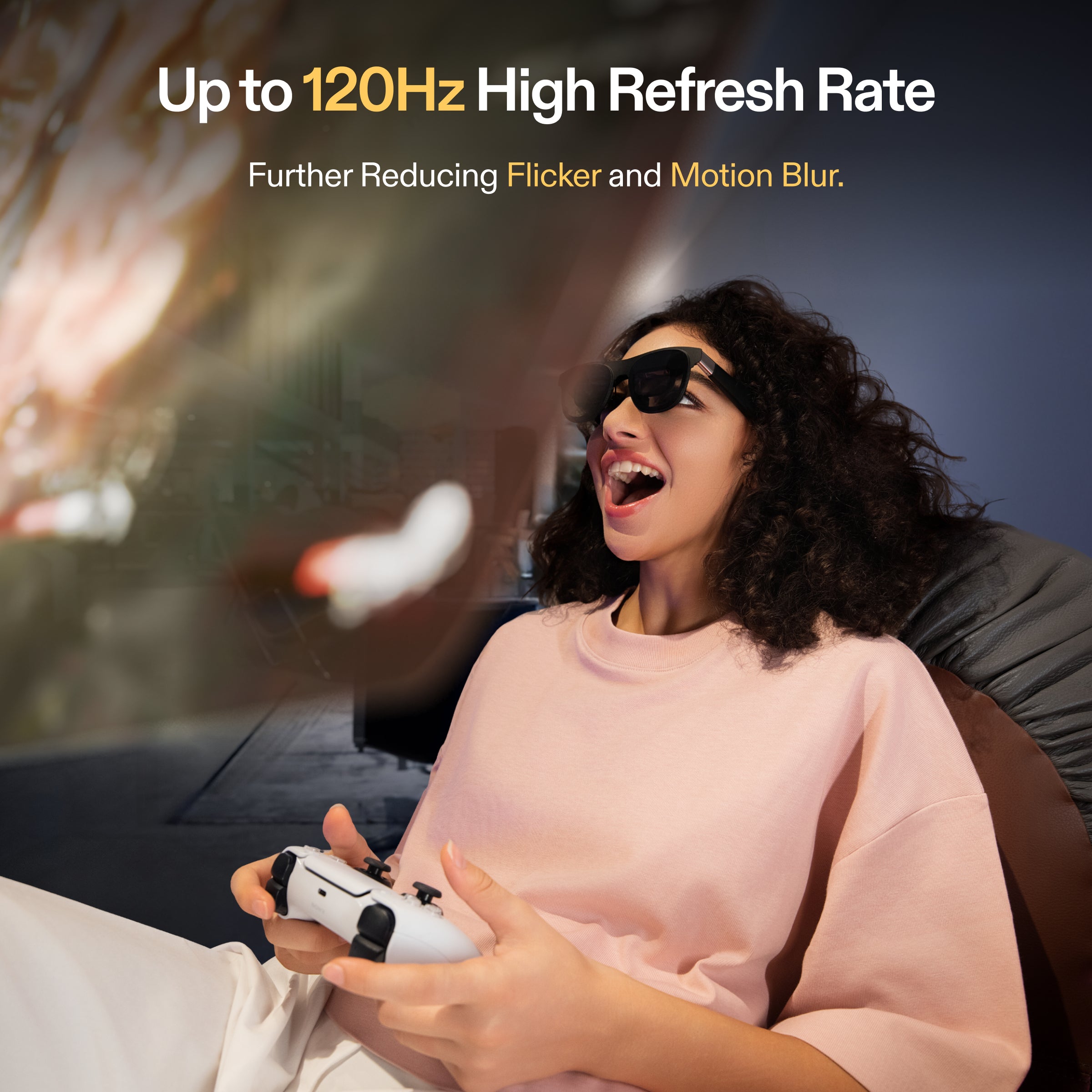 XREAL One AR Glasses — high-refresh-rate gaming illustration