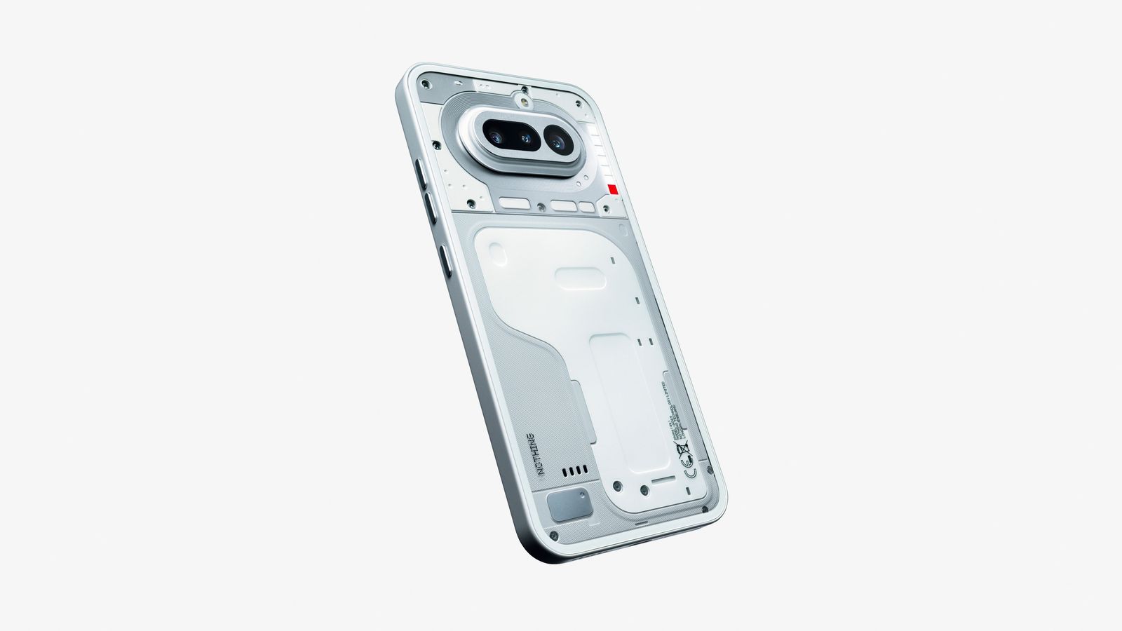 Nothing Phone (4a) White — three-quarter rear view