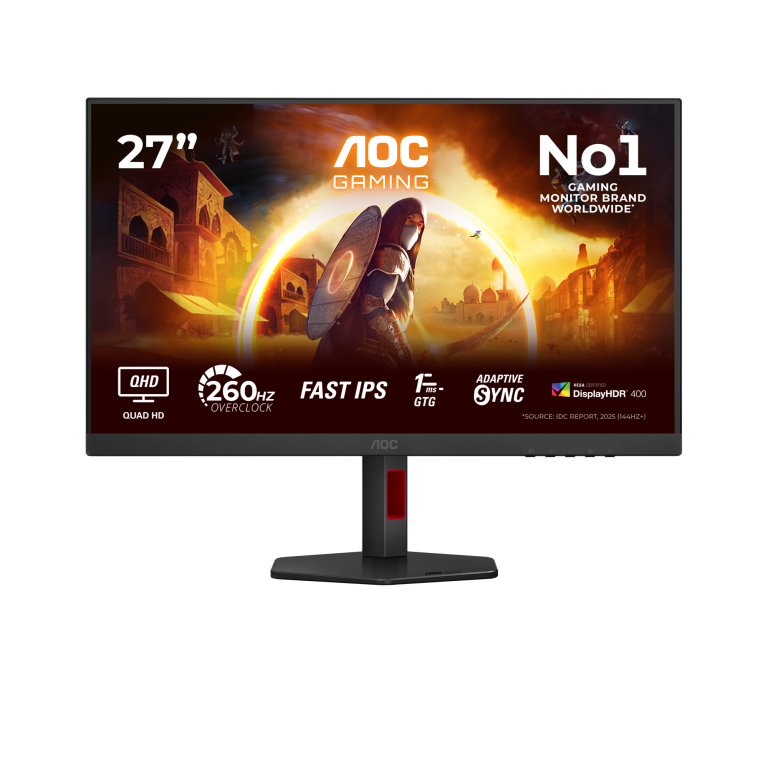 AOC Q27G4ZR 27-inch QHD 240Hz Fast IPS Gaming Monitor — Front view with product feature labels