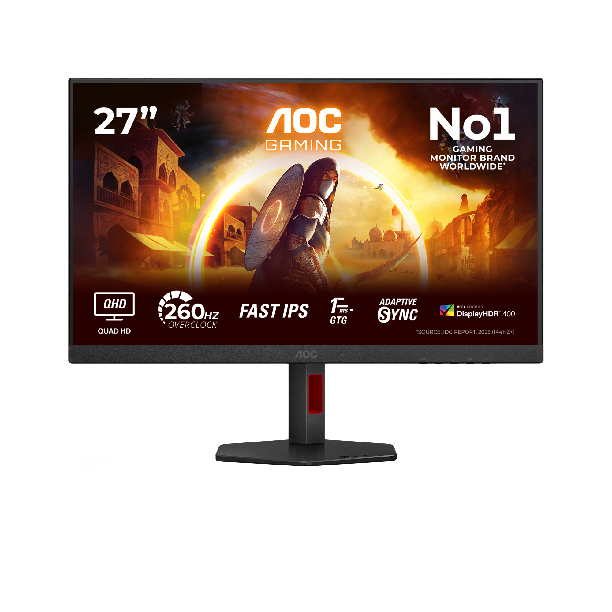 AOC Q27G4ZR 27-inch QHD 240Hz Fast IPS Gaming Monitor — Front view with product feature labels