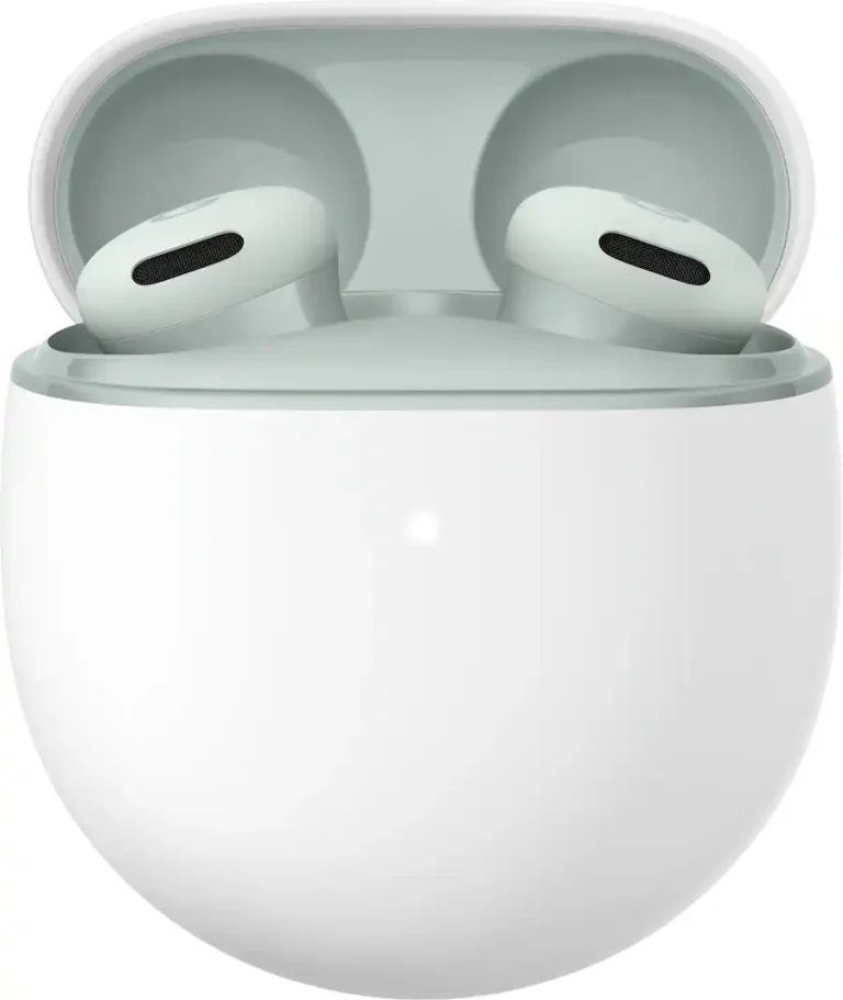 Google Pixel Buds 2a Fog — наушники в открытом футляре целиком