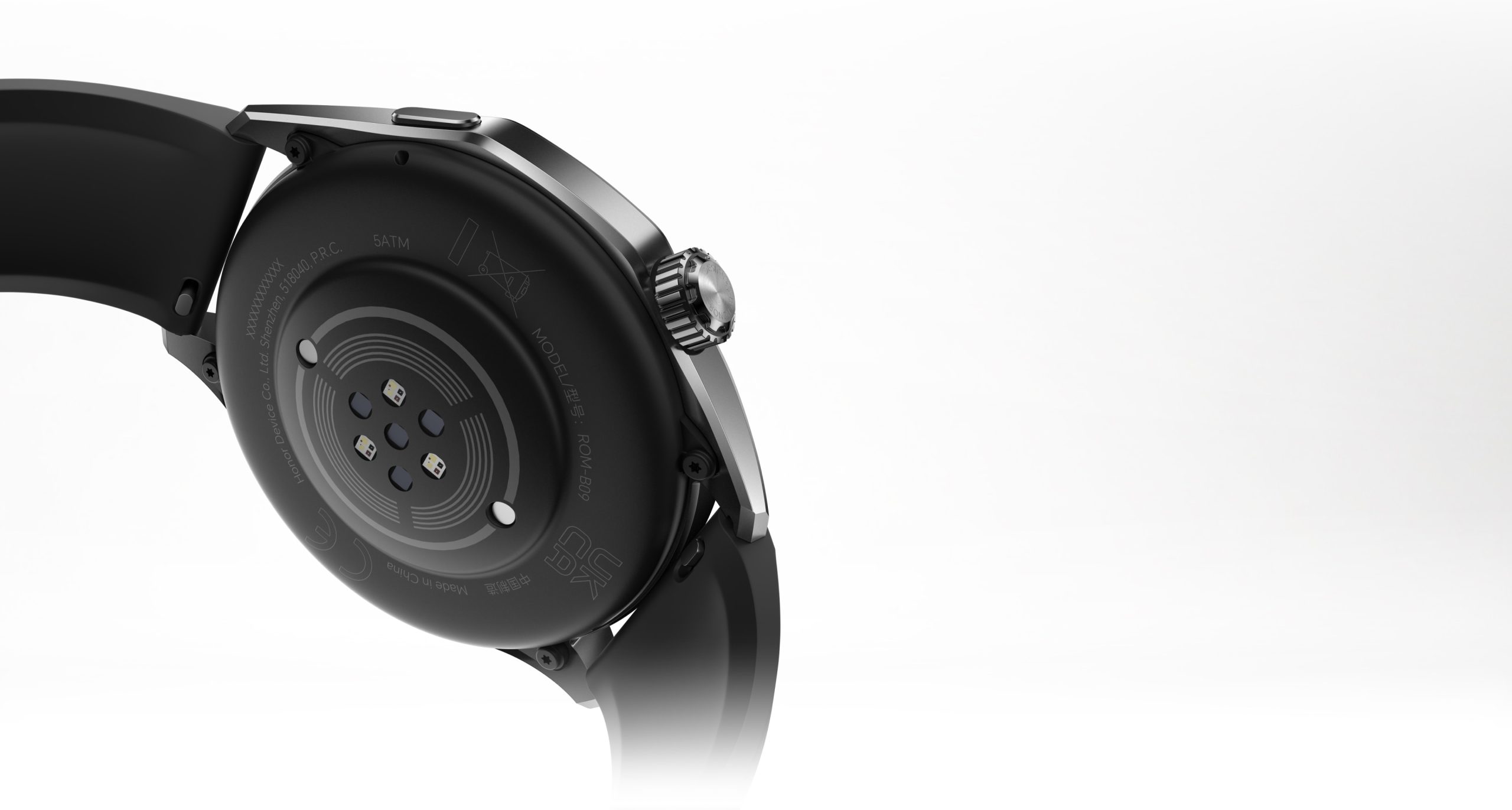 HONOR Watch 6 Shadow Black, rear optical sensor and charging contacts