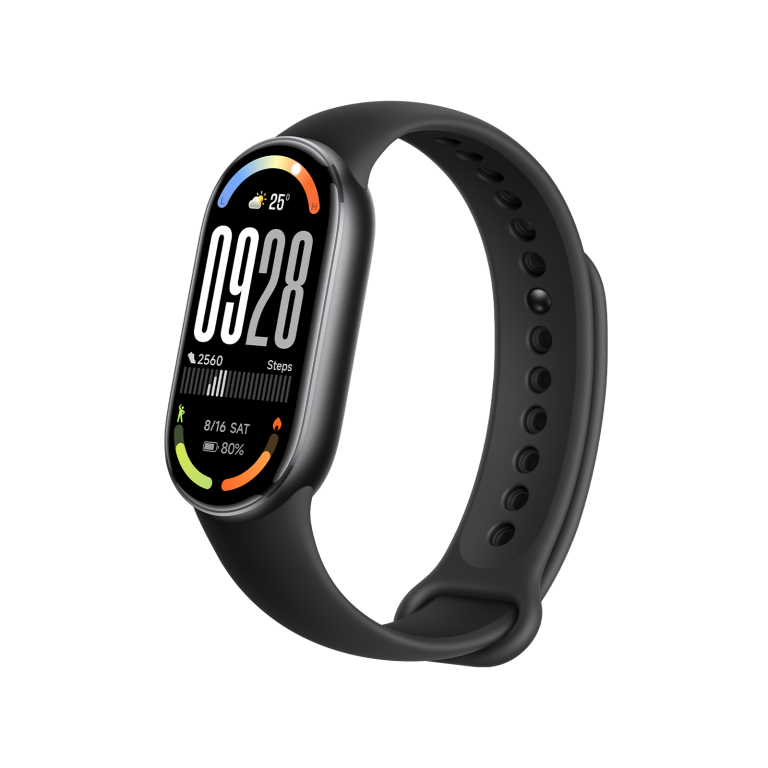 Xiaomi Smart Band 10 (Midnight Black, EU) — Front three-quarter view
