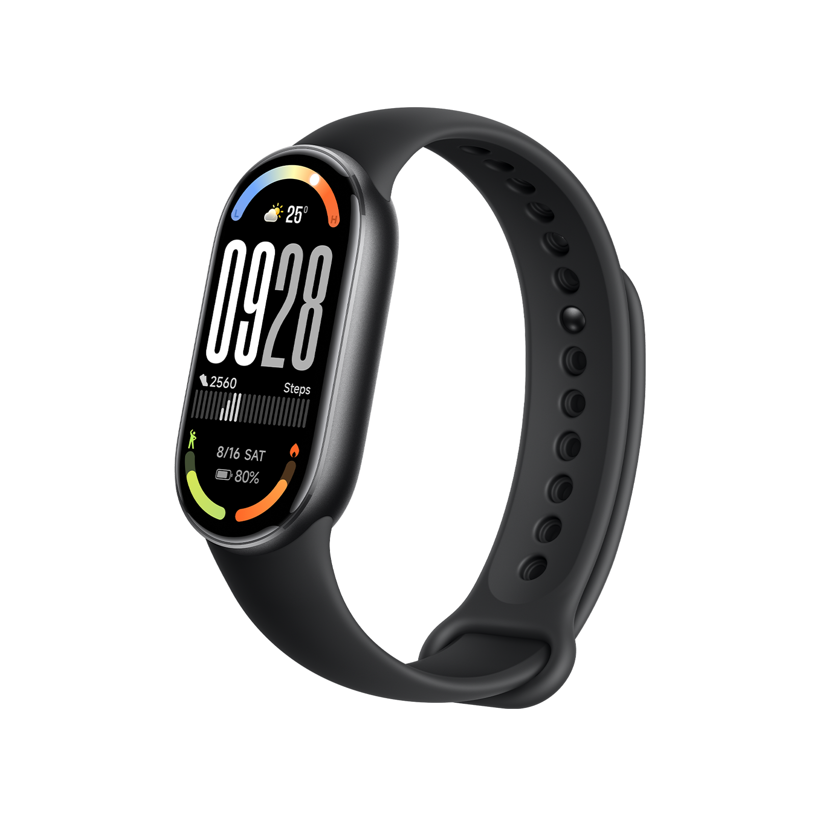 Xiaomi Smart Band 10 (Midnight Black, EU) — Front three-quarter view