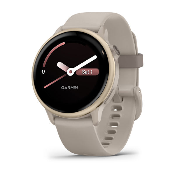 Garmin vívoactive 6 (Lunar Gold, Bone Band) — Angled product view