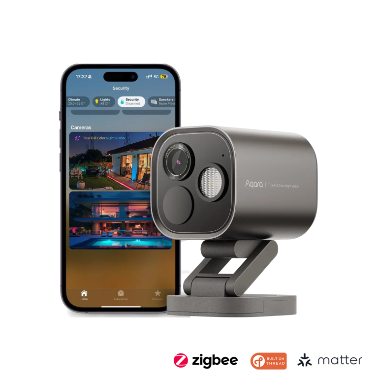 Aqara Camera Hub G5 Pro Wi-Fi (Gray) — Gray Wi-Fi camera with app illustration