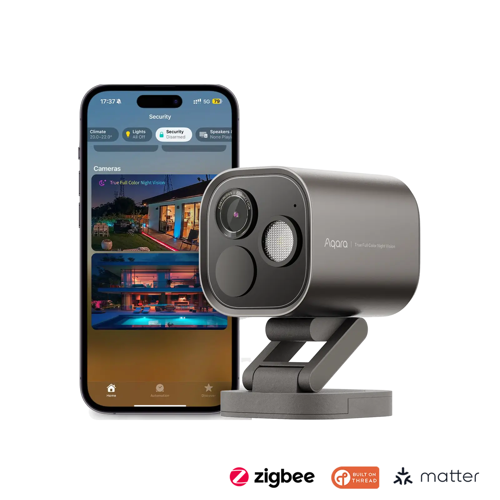 Aqara Camera Hub G5 Pro Wi-Fi (Gray) — Gray Wi-Fi camera with app illustration