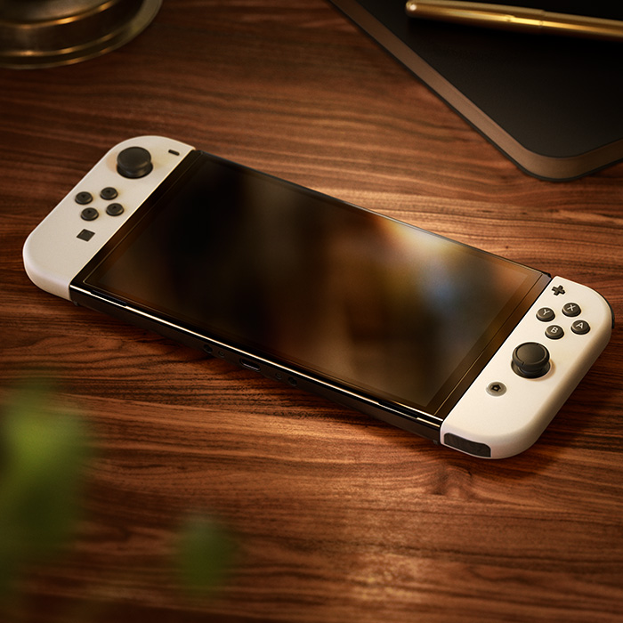 Nintendo Switch OLED White in handheld configuration