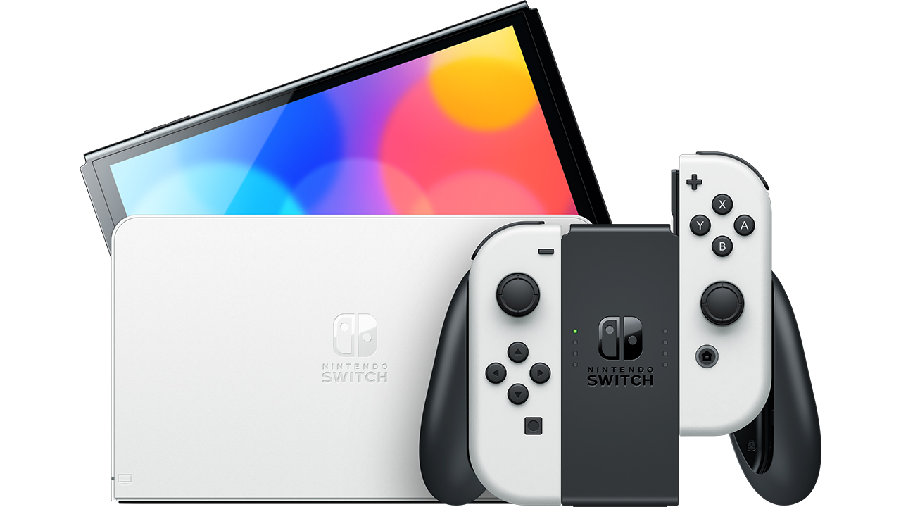 Nintendo Switch OLED White — консоль, док-станция и контроллеры целиком