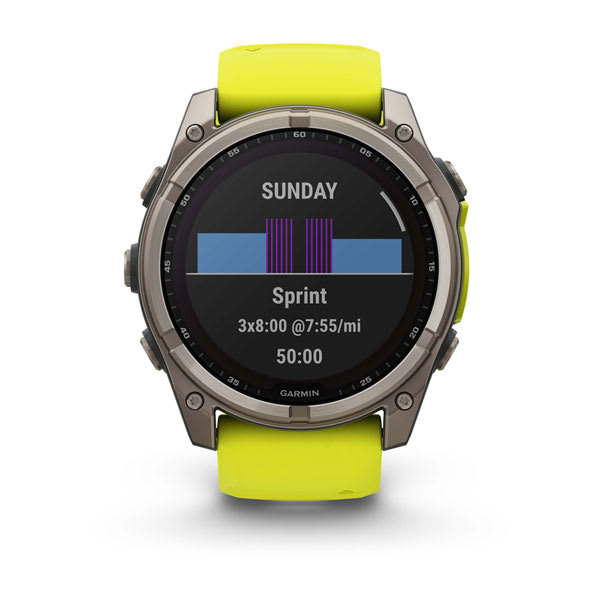Garmin fēnix 8 Solar Sapphire 51mm (Titanium, Amp Yellow/Graphite) — Watch-face example