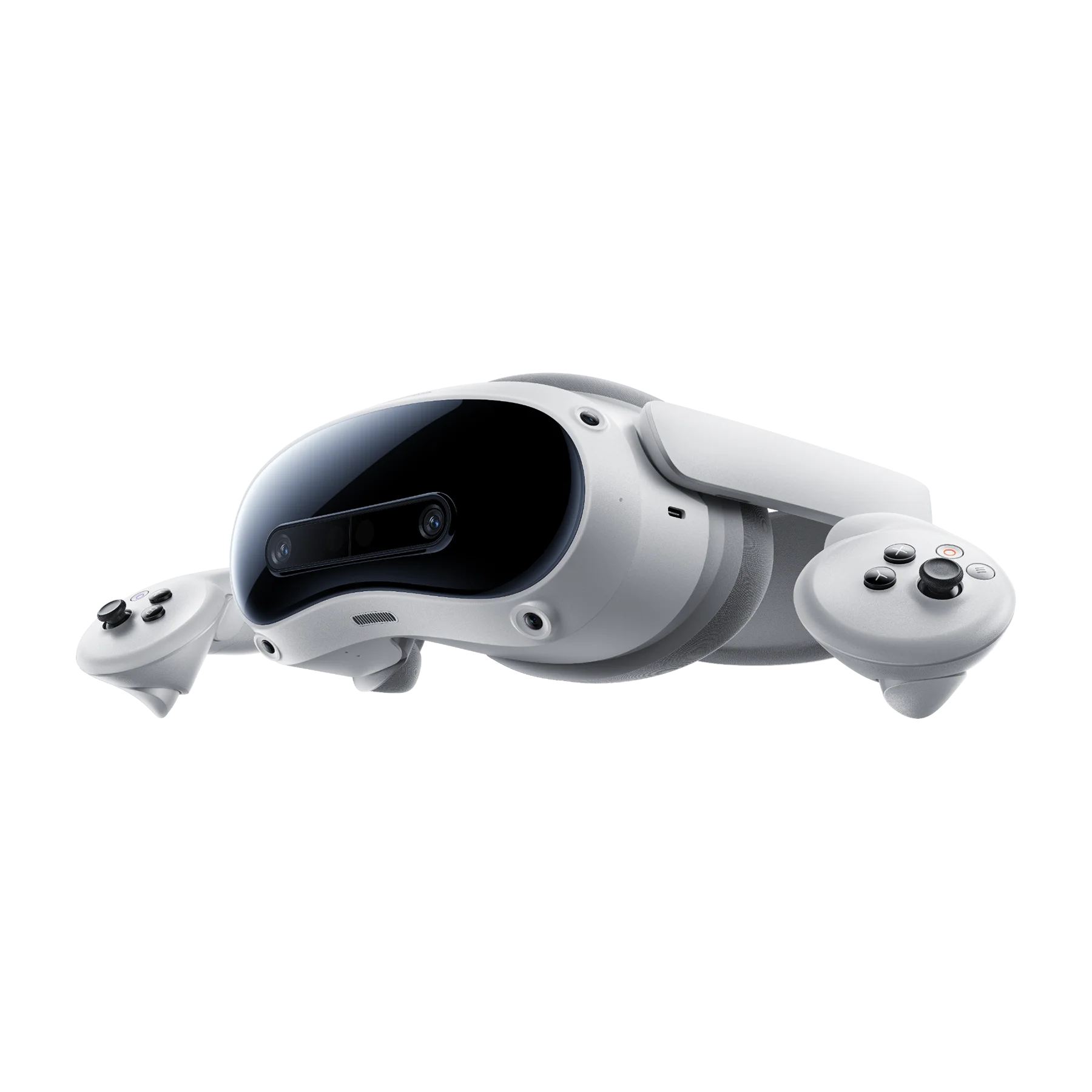 PICO 4 Ultra 256GB Mixed Reality Headset (White) — Angled headset and controller kit