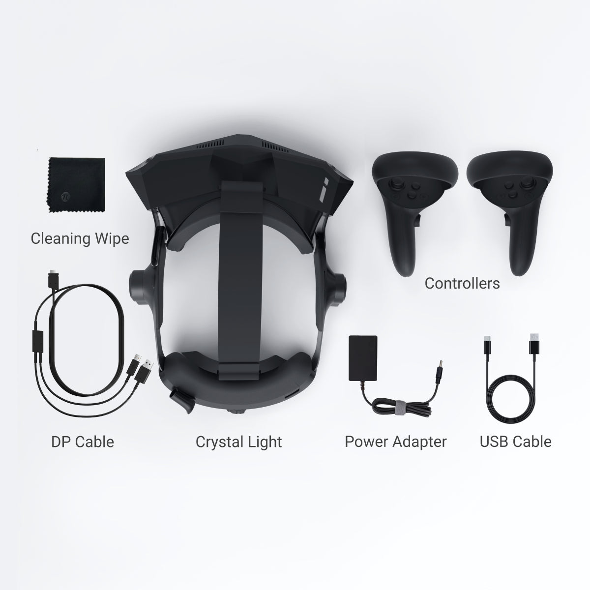 Pimax Crystal Light PC VR Headset (with Controllers) — package contents overview