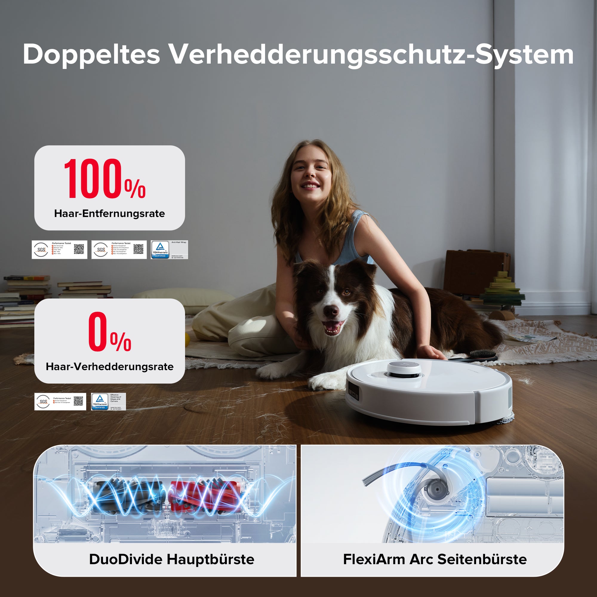 Roborock Qrevo Curv Robot Vacuum and Mop (White) — Anti-tangle brush illustration