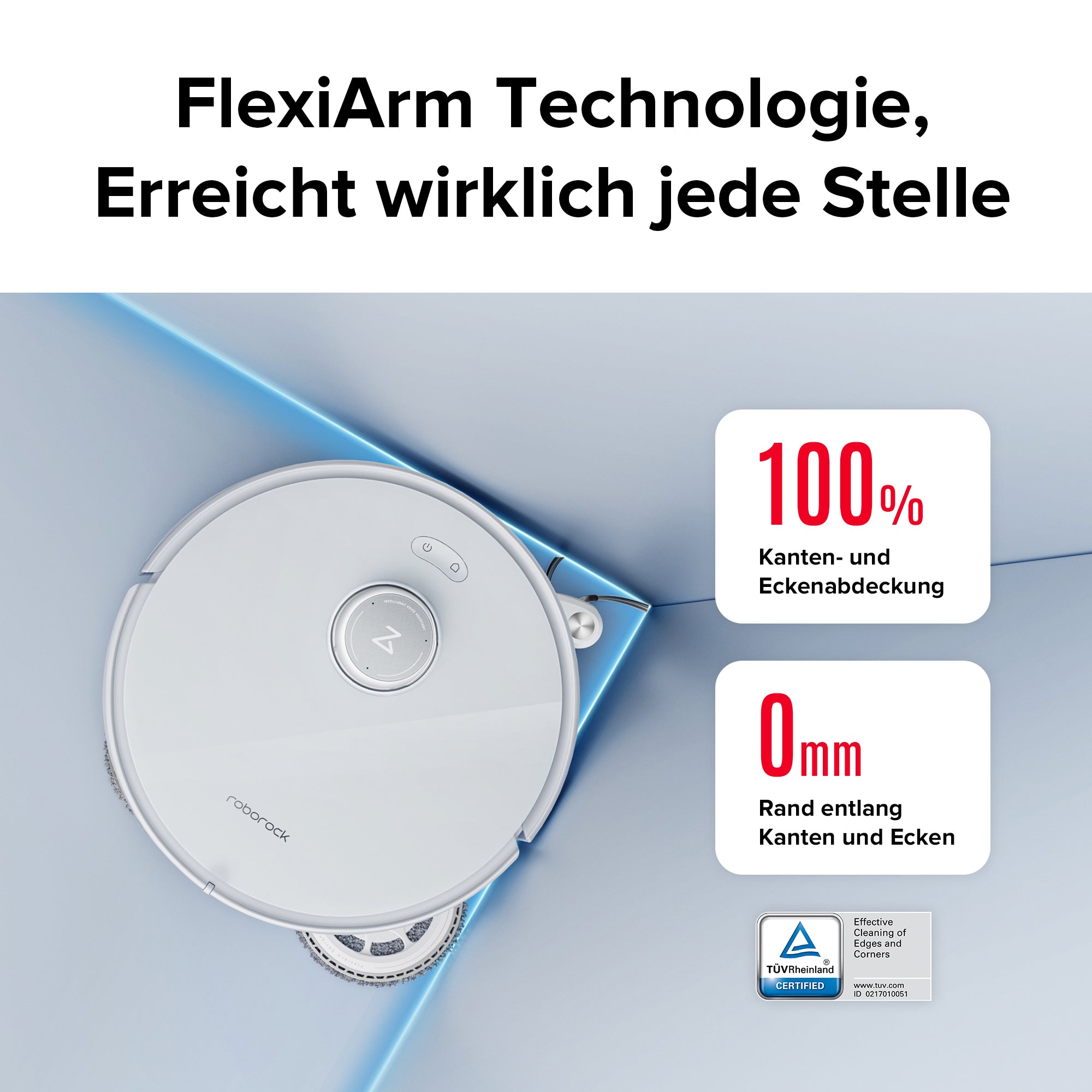 Roborock Qrevo Curv Robot Vacuum and Mop (White) — FlexiArm edge-cleaning illustration