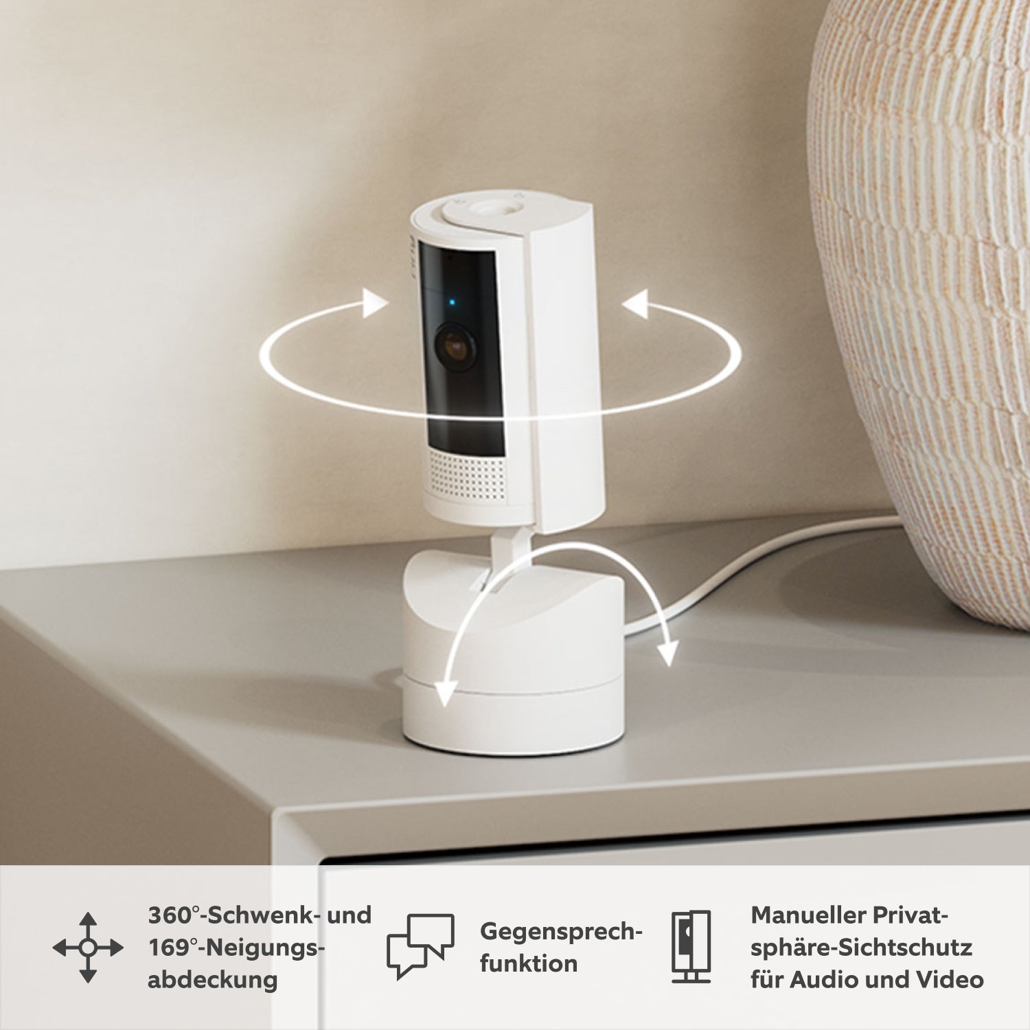 Ring Pan-Tilt Indoor Camera (White) — Pan and tilt coverage illustration