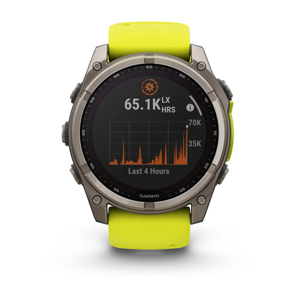 Garmin fēnix 8 Solar Sapphire 51mm (Titanium, Amp Yellow/Graphite) — Front feature screen