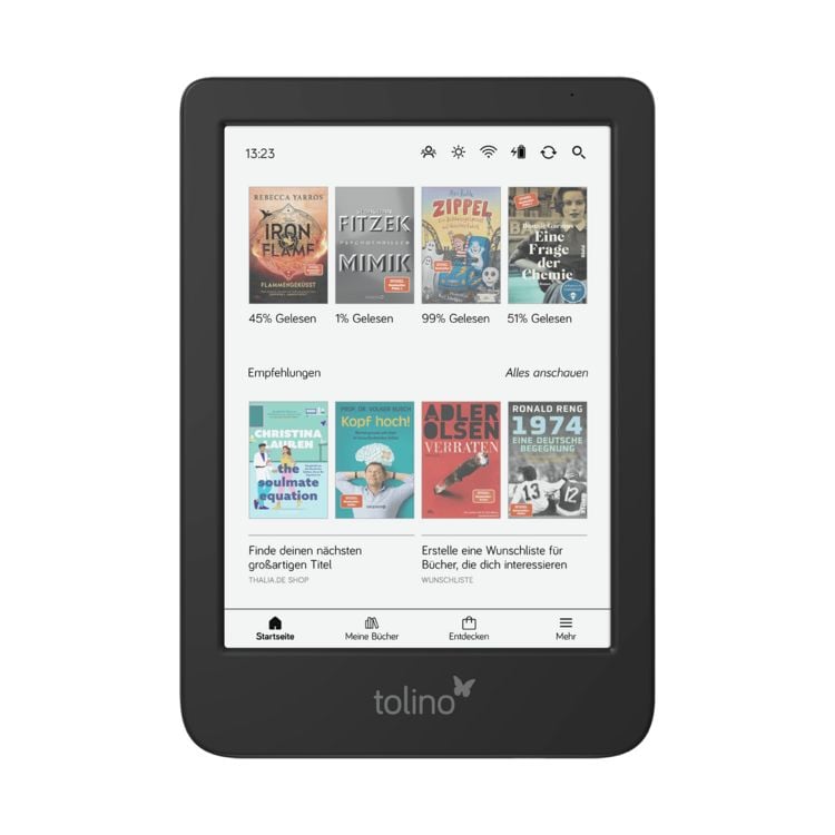 Black Tolino Shine Color eReader, front product view