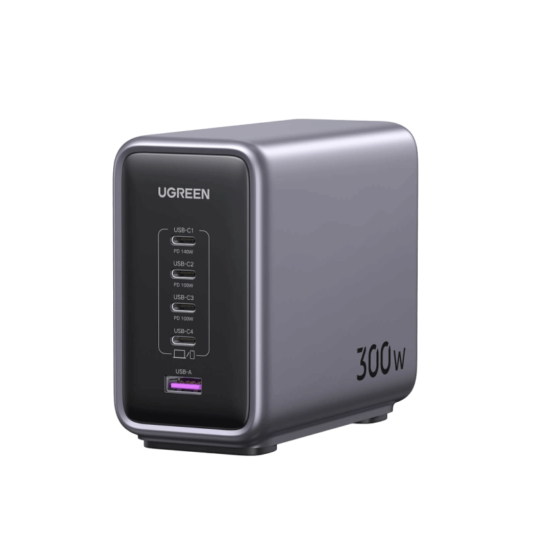 UGREEN Nexode 300W five-port GaN desktop charger in grey, front view