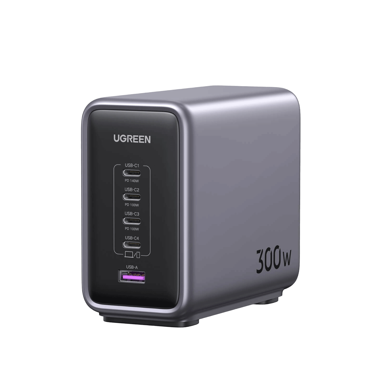 UGREEN Nexode 300W five-port GaN desktop charger in grey, front view