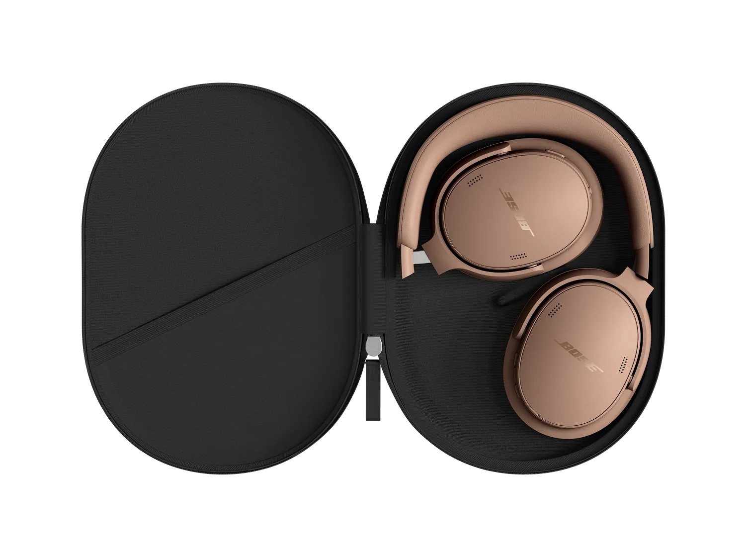 Bose QuietComfort Headphones (2nd Gen) in Hazelnut Taupe — folded inside the supplied carrying case