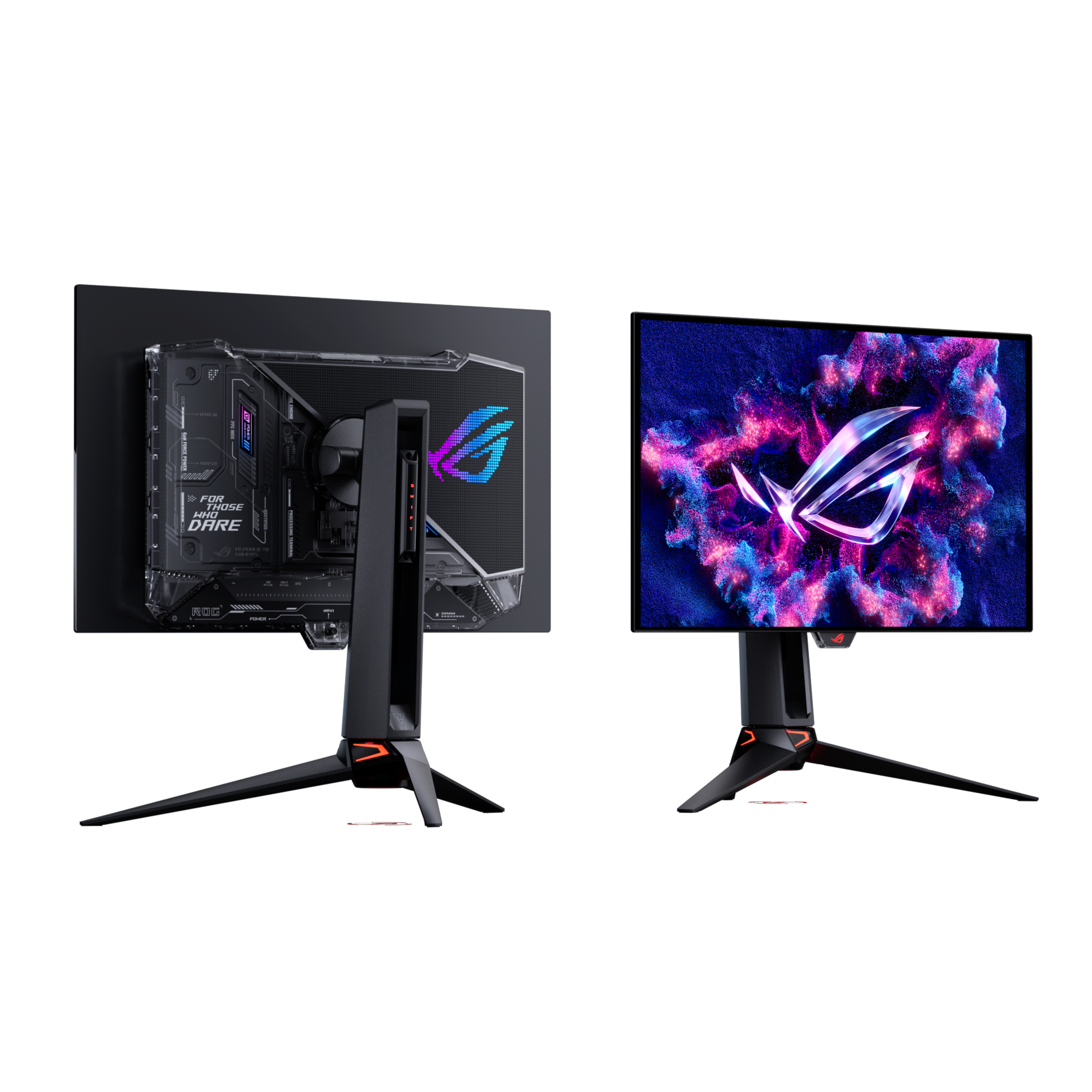ASUS ROG Swift OLED PG27UCWM Gaming Monitor — front and rear perspective views