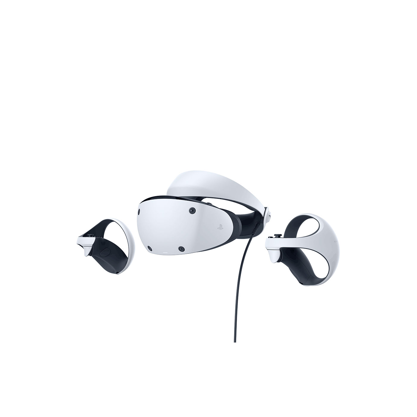 Sony PlayStation VR2 Headset with Sense Controllers — Headset and controllers, angled view